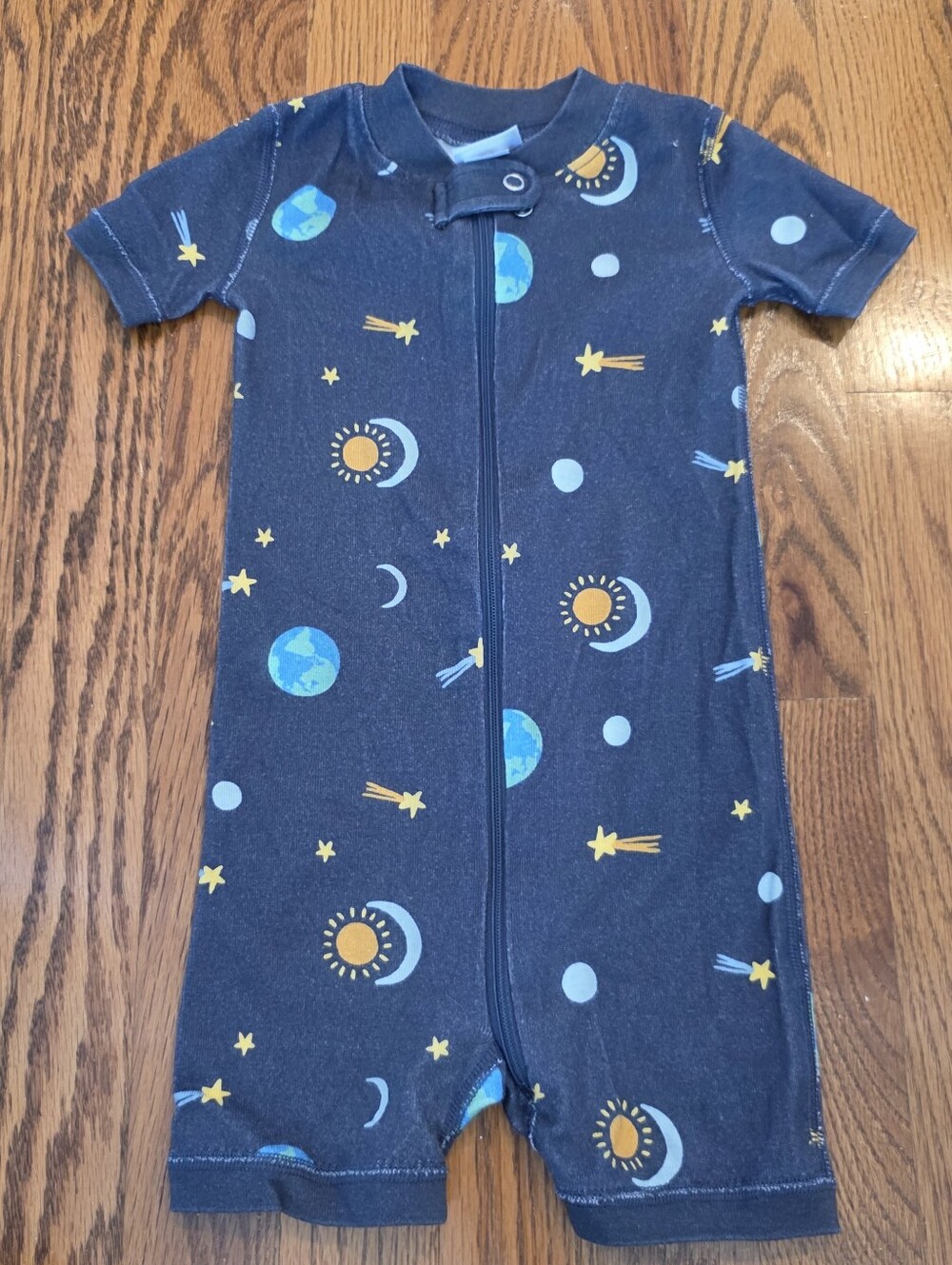 Hanna Andersson Navy Short-Sleeve Space Print One-Piece